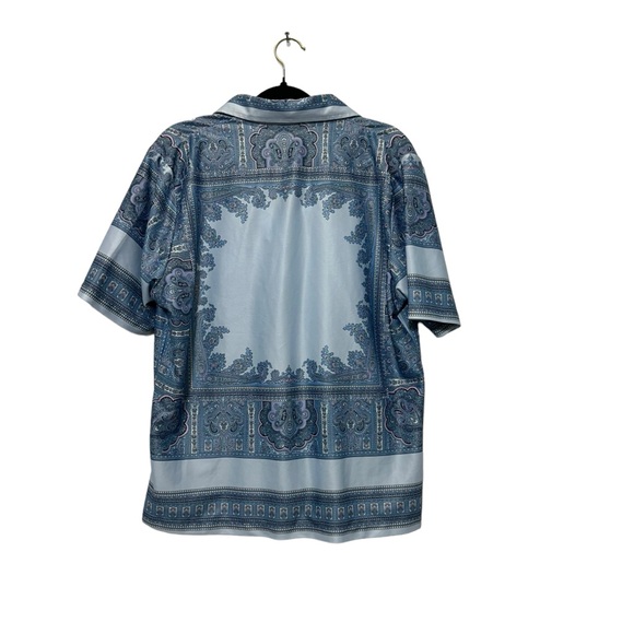 Vintage Alan Stuart 70s Shirt Mens Medium Blue Point Collar Paisley Disco Large - Picture 2 of 5